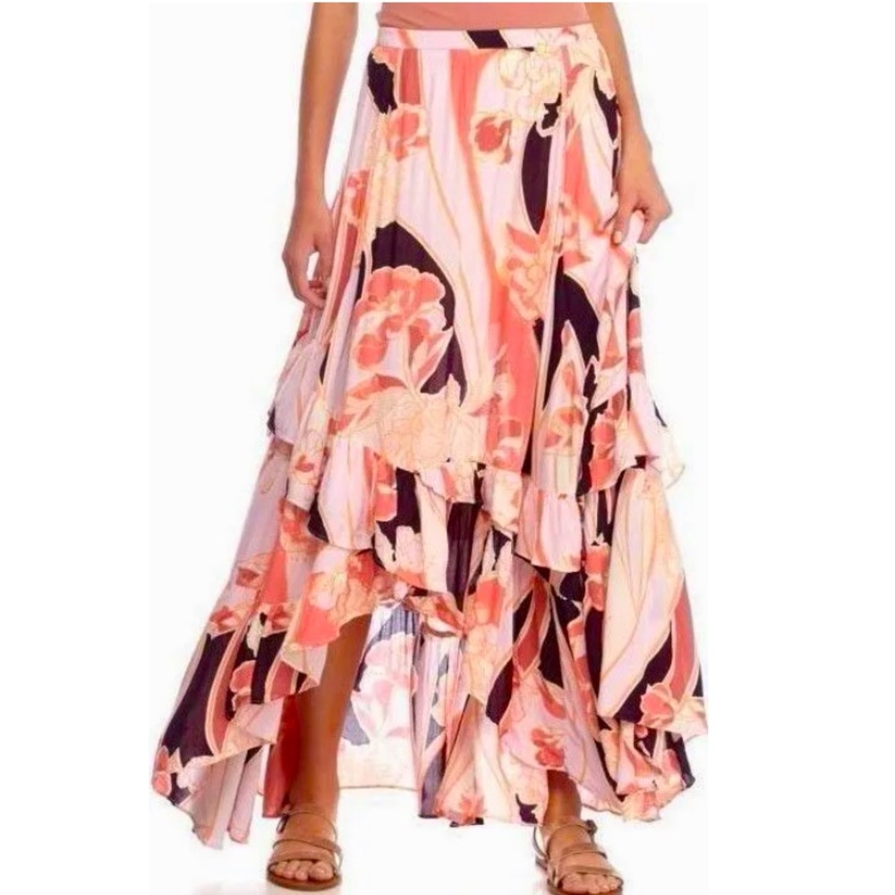 Free People Bring Back The Summer Size 0 High Low Ruffle Maxi Skirt